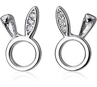 Graziosi orecchini a bottone a forma di coniglio con zirconia cubica, per donne e ragazze, in argento Sterling S925, con zirconia cubica, ipoallergenici, regalo di compleanno, Argento, Zirconia cubica