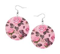 Graziosi orecchini a cerchio da donna con stampa di rose rosa, perfetti per feste in costume e accessori per ragazze, Misura unica, Pelle