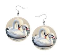 Graziosi orecchini a cerchio da donna, in pelle, con stampa a forma di piccolo cigno, perfetti per feste in costume e accessori per ragazze, Misura unica, Pelle