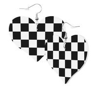Graziosi orecchini a forma di cuore a doppia faccia con sfera di scacchi Reversi Checker alla moda divertenti orecchini pendenti in ecopelle gioielli regalo per donne ragazze