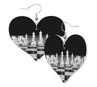 Graziosi orecchini a forma di cuore a doppia faccia con sfera di scacchi Reversi Checker alla moda divertenti orecchini pendenti in ecopelle gioielli regalo per donne ragazze