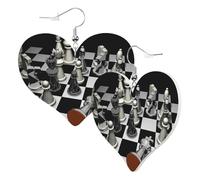 Graziosi orecchini a forma di cuore a doppia faccia con sfera di scacchi Reversi Checker alla moda divertenti orecchini pendenti in ecopelle gioielli regalo per donne ragazze