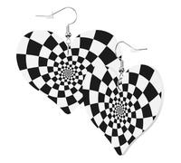 Graziosi orecchini a forma di cuore a doppia faccia con sfera di scacchi Reversi Checker alla moda divertenti orecchini pendenti in ecopelle gioielli regalo per donne ragazze