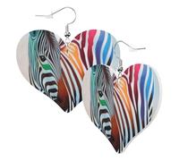 Graziosi orecchini a forma di cuore bifacciale con animali colorati zebrati, alla moda, divertenti, in finta pelle, orecchini pendenti, gioielli regalo