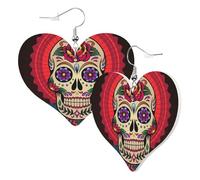 Graziosi orecchini a forma di cuore con teschio e fiore della morte, alla moda, divertenti, in finta pelle, gioielli regalo per donne e ragazze