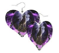 Graziosi orecchini a forma di cuore double-face, acchiappasogni, lupo, luna, alla moda, divertenti, in finta pelle, gioielli regalo per donne e ragazze