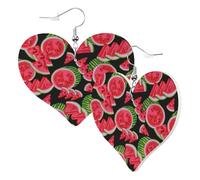 Graziosi orecchini a forma di cuore su entrambi i lati, con fette di anguria, colore rosso e verde, alla moda, divertenti orecchini pendenti in finta pelle, gioielli regalo per donne e ragazze