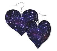 Graziosi orecchini a forma di cuore su entrambi i lati, con galassia e stelle luccicanti, alla moda, divertenti, in ecopelle, regalo per donne e ragazze