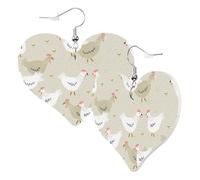 Graziosi orecchini a forma di cuore su entrambi i lati, con gallina, gallo, fiore, gallina, alla moda, divertenti, in finta pelle, orecchini pendenti, gioielli regalo per donne e ragazze