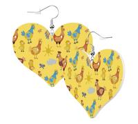 Graziosi orecchini a forma di cuore su entrambi i lati, con gallina, gallo, fiore, pulcino, alla moda, divertenti, in finta pelle, gioielli regalo per donne e ragazze