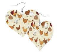 Graziosi orecchini a forma di cuore su entrambi i lati, con gallo, gallina, gallina, gallina, alla moda, divertenti, in finta pelle, orecchini pendenti, gioielli regalo per donne e ragazze