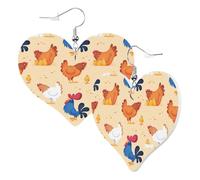 Graziosi orecchini a forma di cuore su entrambi i lati, con gallo, gallina, pulcino, alla moda, divertenti, in finta pelle, orecchini pendenti, gioielli regalo per donne e ragazze