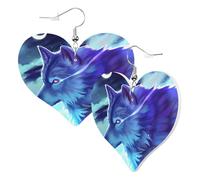 Graziosi orecchini a forma di cuore su entrambi i lati, con lupo, luna, sogno, alla moda, divertenti, in finta pelle, gioielli regalo