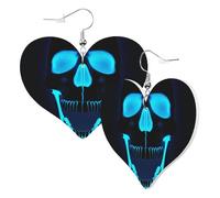 Graziosi orecchini a forma di cuore su entrambi i lati, con teschio, morte, alla moda, divertenti, in finta pelle, gioielli regalo per donne e ragazze