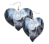 Graziosi orecchini a forma di cuore su entrambi i lati, motivo lupo fantasia, Yeko, alla moda, divertenti, in finta pelle, orecchini pendenti, gioielli regalo