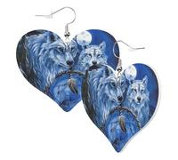 Graziosi orecchini a forma di cuore su entrambi i lati, motivo: lupo, luna, acchiappasogni, alla moda, divertenti, in ecopelle, gioielli regalo per donne