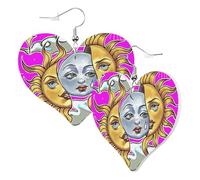 Graziosi orecchini a forma di cuore su entrambi i lati, motivo misterioso religioso del sole emotivo, alla moda, divertenti, in finta pelle, gioielli regalo per donne e ragazze