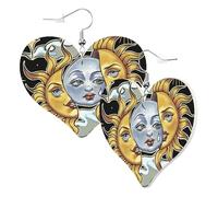 Graziosi orecchini a forma di cuore su entrambi i lati, motivo misterioso religioso del sole emotivo, alla moda, divertenti, in finta pelle, gioielli regalo per donne e ragazze