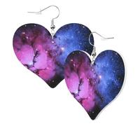 Graziosi orecchini a forma di cuore su entrambi i lati, Via Lattea, stelle, luna, pianeta, alla moda, divertenti, in finta pelle, orecchini pendenti, gioielli regalo