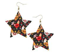 Graziosi orecchini a forma di gallina da donna, orecchini pendenti a forma di stella scintillante, gioielli alla moda per una serata fuori, One Size, Pelle