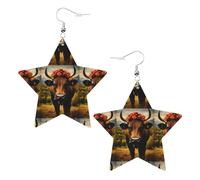 Graziosi orecchini a forma di mucca da donna, orecchini pendenti a forma di stella scintillante, gioielli alla moda per una serata fuori, One Size, Pelle