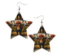 Graziosi orecchini a forma di mucca da donna, orecchini pendenti a forma di stella scintillante, gioielli alla moda per una serata fuori, One Size, Pelle