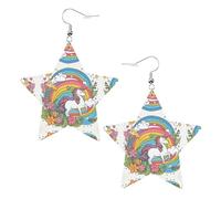 Graziosi orecchini a forma di stella in pelle con stampa di arcobaleni e unicorni, accessori leggeri ed eleganti per feste, balli e vita quotidiana.