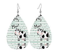 Graziosi orecchini a goccia in pelle a forma di mucca a pois da donna con ciondolo con gancio alla moda vintage per feste e uso quotidiano, Misura unica, Pelle