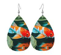 Graziosi orecchini a goccia in pelle con stampa a forma di pesce koi, accessorio alla moda per feste