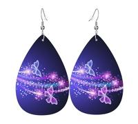 Graziosi orecchini a goccia in pelle viola a forma di farfalla con ciondolo con gancio alla moda vintage per feste e uso quotidiano, Misura unica, Pelle