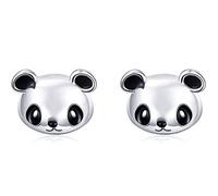 Graziosi orecchini a perno a forma di panda, in argento Sterling, per donne e bambine, simpatici animali domestici, orecchini a perno ipoallergenici, regalo di compleanno, Placcato in oro bianco
