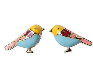 Graziosi orecchini a perno uccello, per donne e ragazze, in argento Sterling 925, placcati in oro, piume smaltate blu, giallo, rosa, senza nickel, gioielli