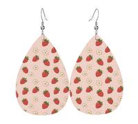 Graziosi orecchini da donna con stampa di fragole e margherite, orecchini in pelle a goccia alla moda per le donne alla moda, orecchini a goccia colorati