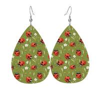 Graziosi orecchini da donna con stampa margherita Coccinellidae, orecchini in pelle a goccia alla moda per donne alla moda, orecchini a goccia colorati