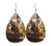 Graziosi orecchini in pelle a forma di goccia con koala stampati | Design di fascia alta, orecchini di lusso leggeri