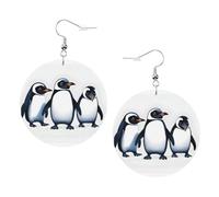 Graziosi orecchini in pelle a forma di pinguini, rotondi su entrambi i lati, con ganci placcati in argento 925, taglia unica, argento Sterling e pietra dorata, One Size, Argento sterling, Pietra d'oro
