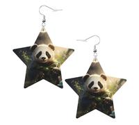 Graziosi orecchini in pelle a forma di stella con stampa di panda, accessori leggeri ed eleganti per feste, balli e vita quotidiana.