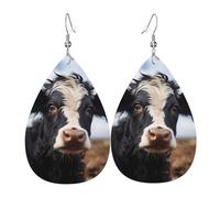 Graziosi orecchini in pelle con motivo a mucca | Orecchini stampati a forma di goccia d'acqua, adatti per scene di tutti i giorni/feste/appuntamenti