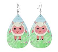 graziosi orecchini in pelle con motivo agnello | Orecchini stampati a forma di goccia d'acqua, adatti per scene di tutti i giorni/feste/appuntamenti