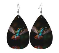 Graziosi orecchini in pelle con motivo colibrì | Orecchini stampati a forma di goccia d'acqua, adatti per scene di tutti i giorni/feste/appuntamenti