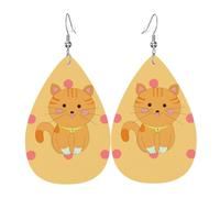 graziosi orecchini in pelle con motivo gattino dei cartoni animati | Orecchini stampati a forma di goccia d'acqua, adatti per scene di tutti i giorni/feste/appuntamenti
