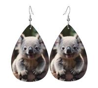 Graziosi orecchini in pelle con motivo koala | Orecchini stampati a forma di goccia d'acqua, adatti per tutti i giorni/feste/appuntamenti