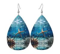 Graziosi orecchini in pelle con motivo stella marina | Orecchini stampati a forma di goccia, adatti per scene di tutti i giorni/feste/appuntamenti