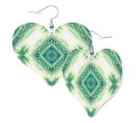 Graziosi orecchini pendenti a forma di cuore su entrambi i lati, con stelle filanti verdi psichedeliche, alla moda, in finta pelle, gioielli regalo per donne e ragazze