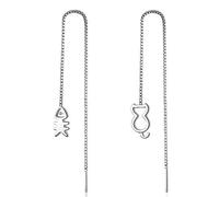 Graziosi orecchini pendenti a forma di gatto, per donne/ragazze, in argento Sterling 925, con catena per orecchio, Argento sterling