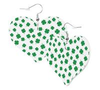 Graziosi orecchini pendenti a forma di quadrifoglio a forma di cuore su entrambi i lati, alla moda, divertenti, in ecopelle, regalo per donne e ragazze