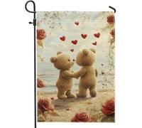 Graziosi orsacchiotti Love Garden Flag, romantica bandiera per coppie di orsi marroni per primavera estate decorazione all'aperto prato bandiera doppia faccia per la decorazione della casa 30,5 x 45,7