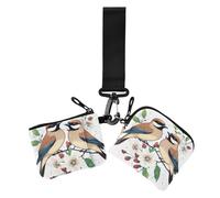 Graziosi uccelli in legno di cedro a forma di ali di cera, bianco, 2 portafogli, porta biglietti da visita, piccolo, portatile, con chiusura lampo, portamonete da donna, 2 pezzi, graziosi uccelli di