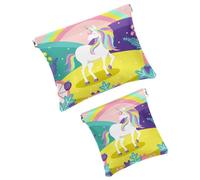 Graziosi unicorni con elementi magici adesivi, borsa per cosmetici tascabile, impermeabile, senza cerniera, chiusura automatica, mini custodia portatile da viaggio per cuffie e gioielli, Multicolore