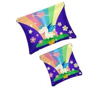 Graziosi unicorni con elementi magici adesivi, borsa per cosmetici tascabile, impermeabile, senza cerniera, chiusura automatica, mini custodia portatile da viaggio per cuffie e gioielli, Multicolore